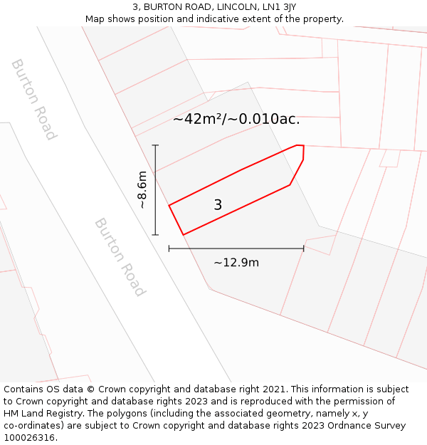 3, BURTON ROAD, LINCOLN, LN1 3JY: Plot and title map