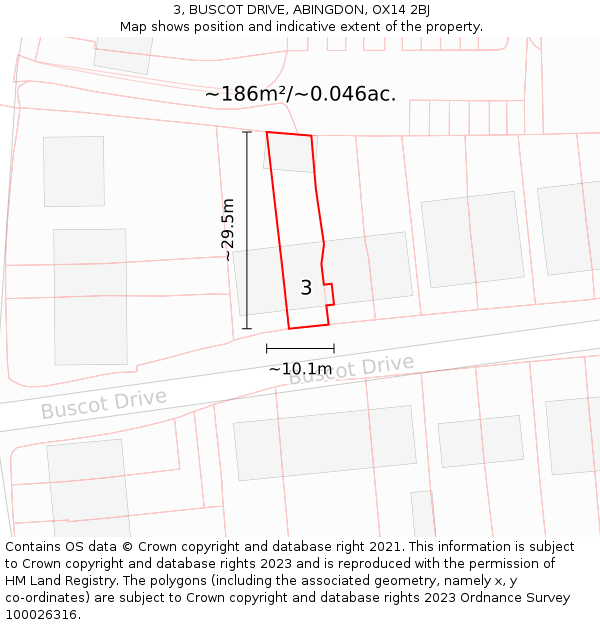 3, BUSCOT DRIVE, ABINGDON, OX14 2BJ: Plot and title map