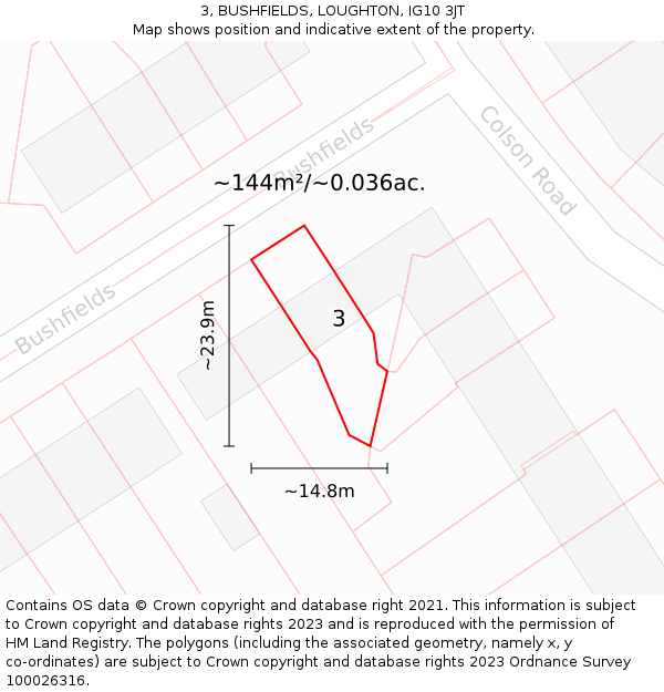 3, BUSHFIELDS, LOUGHTON, IG10 3JT: Plot and title map