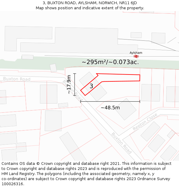 3, BUXTON ROAD, AYLSHAM, NORWICH, NR11 6JD: Plot and title map