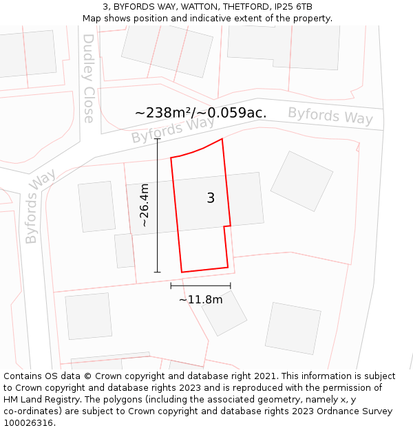 3, BYFORDS WAY, WATTON, THETFORD, IP25 6TB: Plot and title map