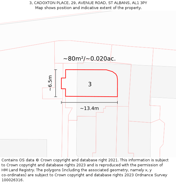 3, CADOXTON PLACE, 29, AVENUE ROAD, ST ALBANS, AL1 3PY: Plot and title map