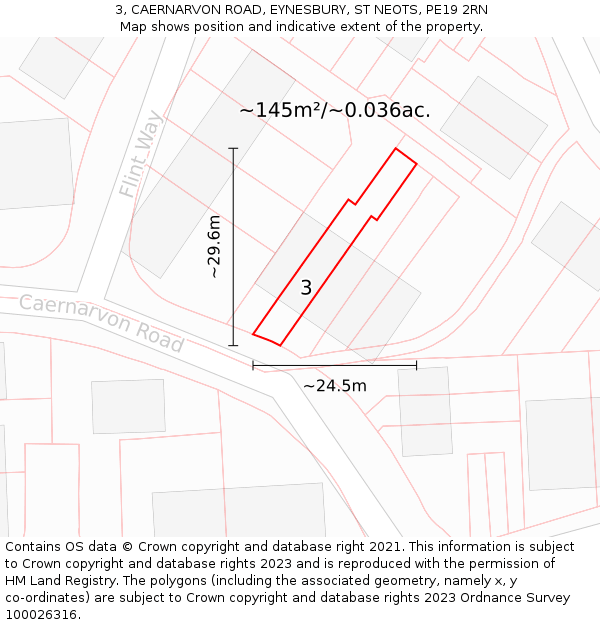 3, CAERNARVON ROAD, EYNESBURY, ST NEOTS, PE19 2RN: Plot and title map