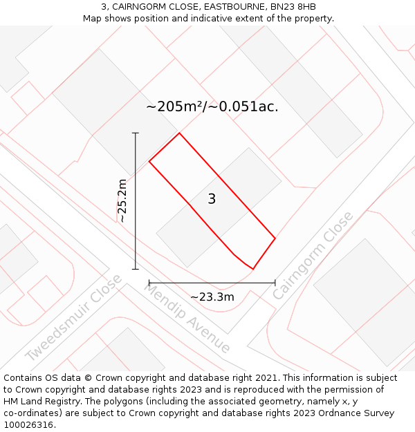 3, CAIRNGORM CLOSE, EASTBOURNE, BN23 8HB: Plot and title map