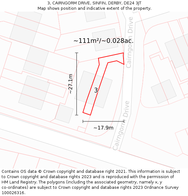 3, CAIRNGORM DRIVE, SINFIN, DERBY, DE24 3JT: Plot and title map