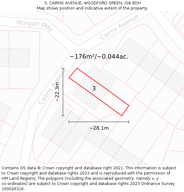 3, CAIRNS AVENUE, WOODFORD GREEN, IG8 8DH: Plot and title map
