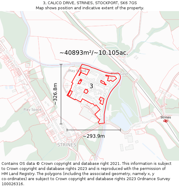 3, CALICO DRIVE, STRINES, STOCKPORT, SK6 7GS: Plot and title map