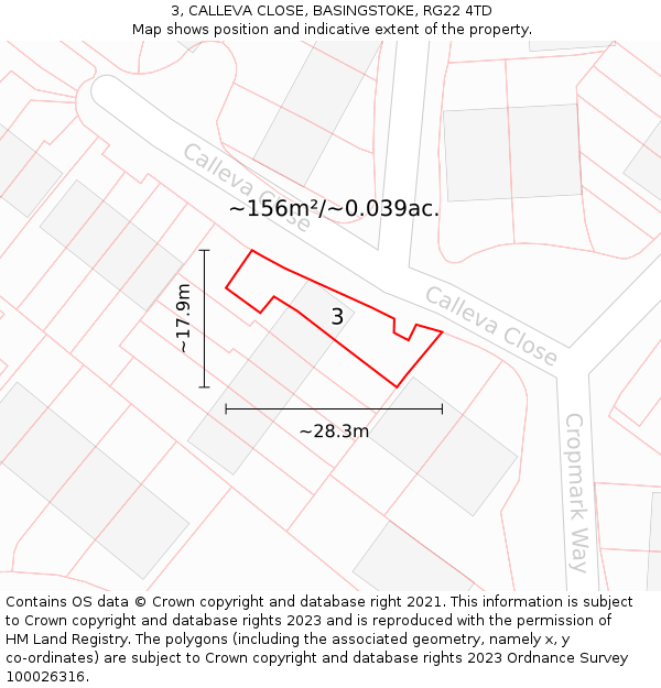 3, CALLEVA CLOSE, BASINGSTOKE, RG22 4TD: Plot and title map