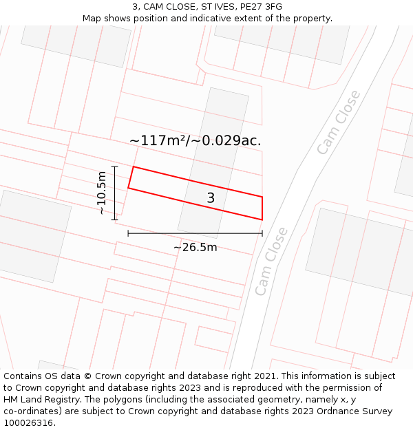 3, CAM CLOSE, ST IVES, PE27 3FG: Plot and title map