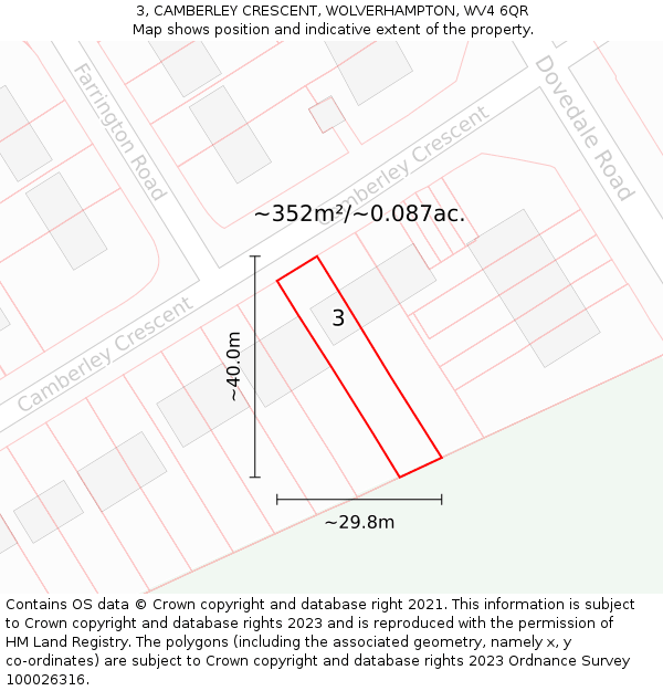 3, CAMBERLEY CRESCENT, WOLVERHAMPTON, WV4 6QR: Plot and title map