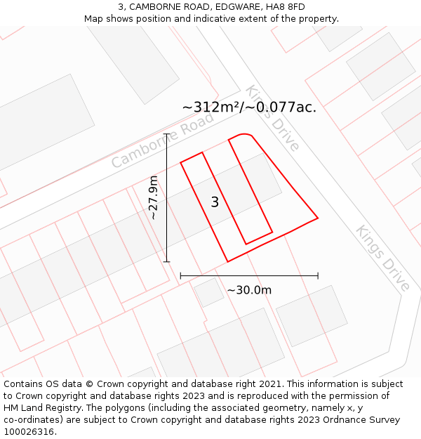 3, CAMBORNE ROAD, EDGWARE, HA8 8FD: Plot and title map