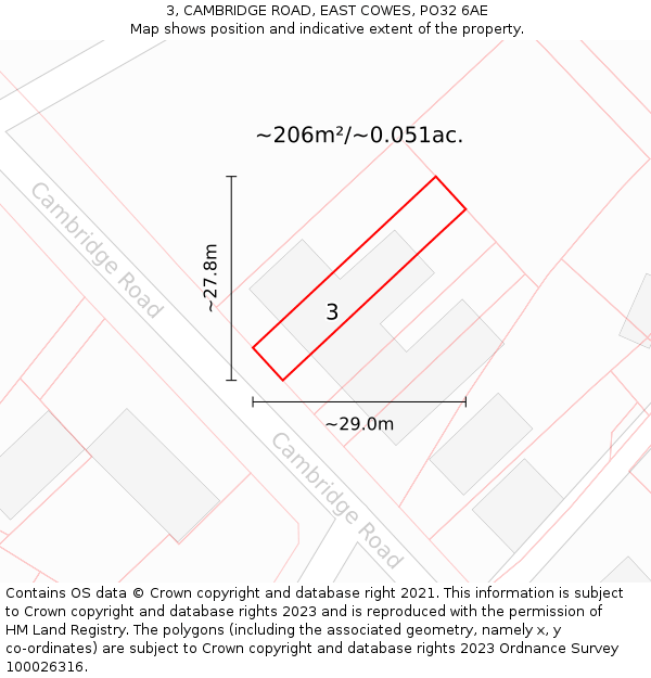 3, CAMBRIDGE ROAD, EAST COWES, PO32 6AE: Plot and title map