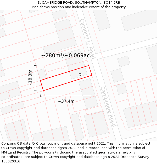 3, CAMBRIDGE ROAD, SOUTHAMPTON, SO14 6RB: Plot and title map