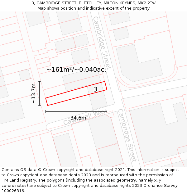 3, CAMBRIDGE STREET, BLETCHLEY, MILTON KEYNES, MK2 2TW: Plot and title map