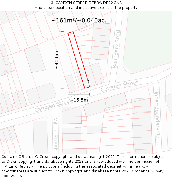 3, CAMDEN STREET, DERBY, DE22 3NR: Plot and title map