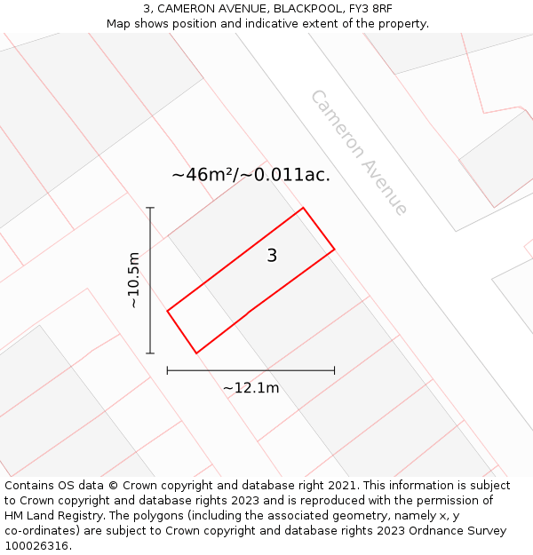 3, CAMERON AVENUE, BLACKPOOL, FY3 8RF: Plot and title map