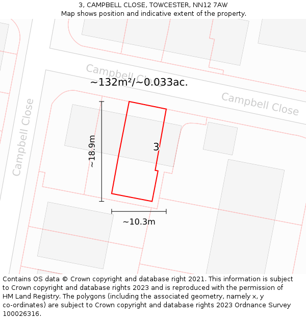 3, CAMPBELL CLOSE, TOWCESTER, NN12 7AW: Plot and title map