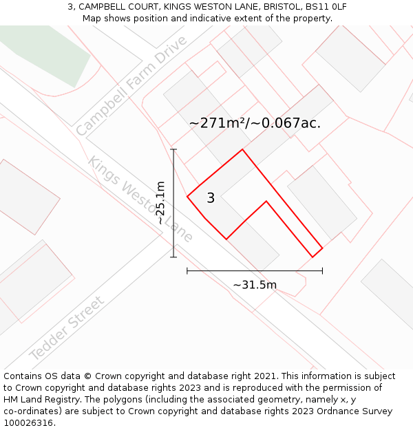 3, CAMPBELL COURT, KINGS WESTON LANE, BRISTOL, BS11 0LF: Plot and title map