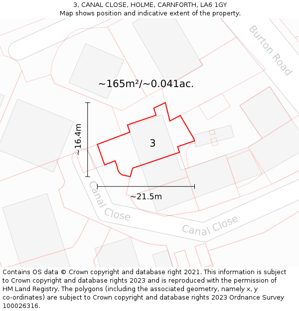 3, CANAL CLOSE, HOLME, CARNFORTH, LA6 1GY: Plot and title map