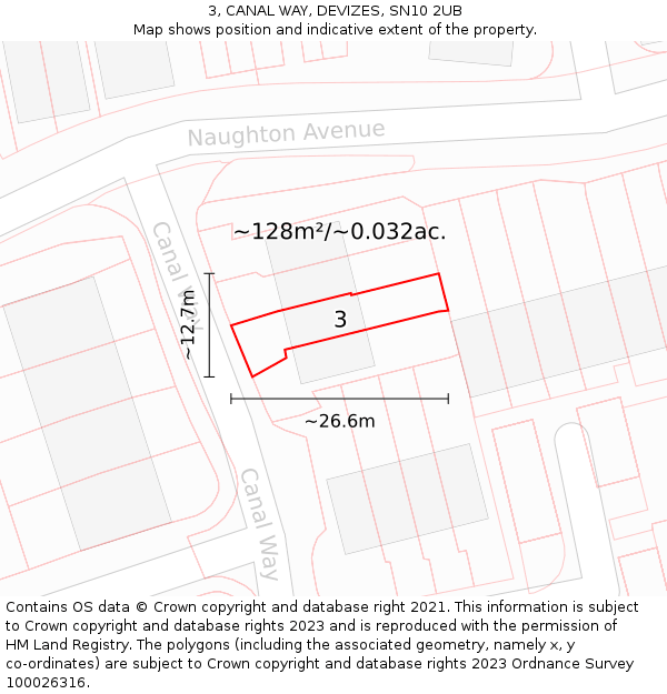 3, CANAL WAY, DEVIZES, SN10 2UB: Plot and title map