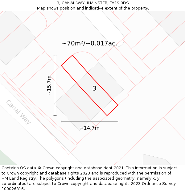 3, CANAL WAY, ILMINSTER, TA19 9DS: Plot and title map