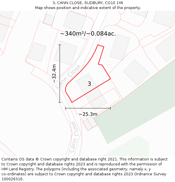 3, CANN CLOSE, SUDBURY, CO10 1YA: Plot and title map