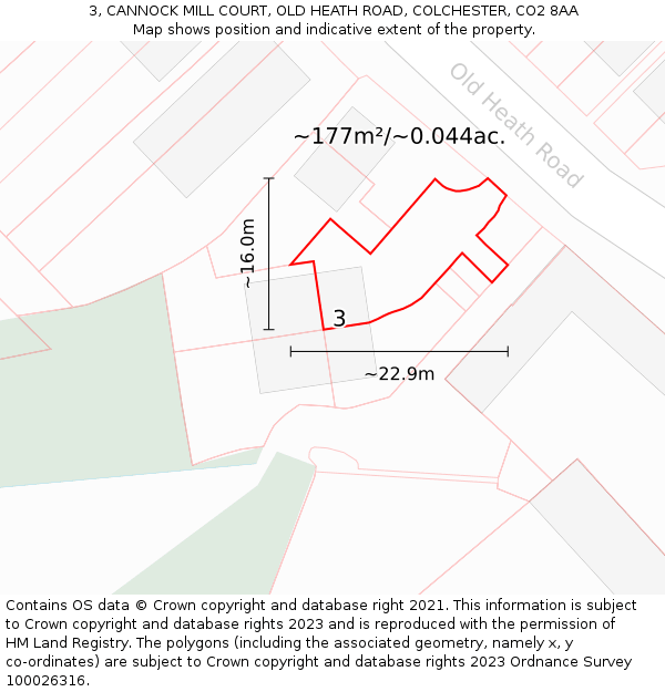 3, CANNOCK MILL COURT, OLD HEATH ROAD, COLCHESTER, CO2 8AA: Plot and title map