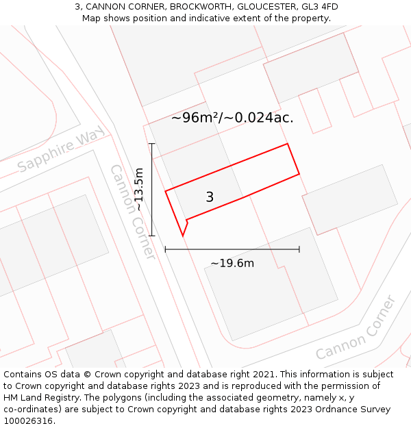 3, CANNON CORNER, BROCKWORTH, GLOUCESTER, GL3 4FD: Plot and title map