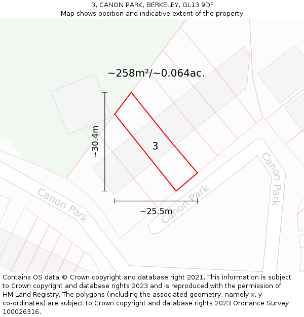 3, CANON PARK, BERKELEY, GL13 9DF: Plot and title map