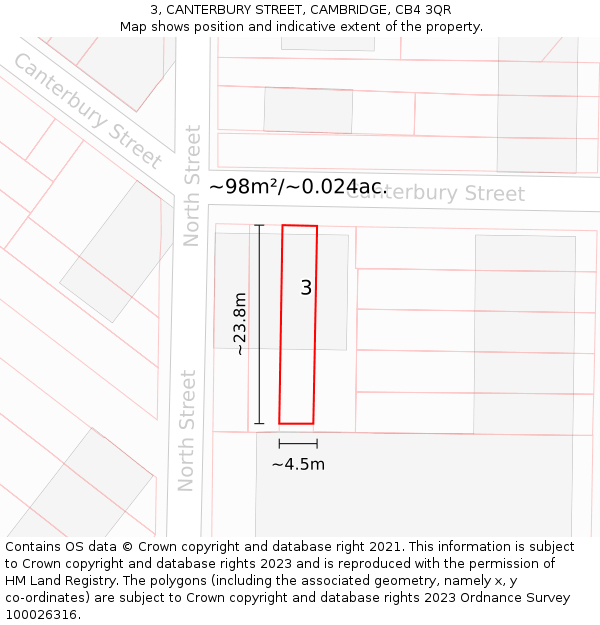 3, CANTERBURY STREET, CAMBRIDGE, CB4 3QR: Plot and title map