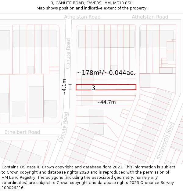 3, CANUTE ROAD, FAVERSHAM, ME13 8SH: Plot and title map