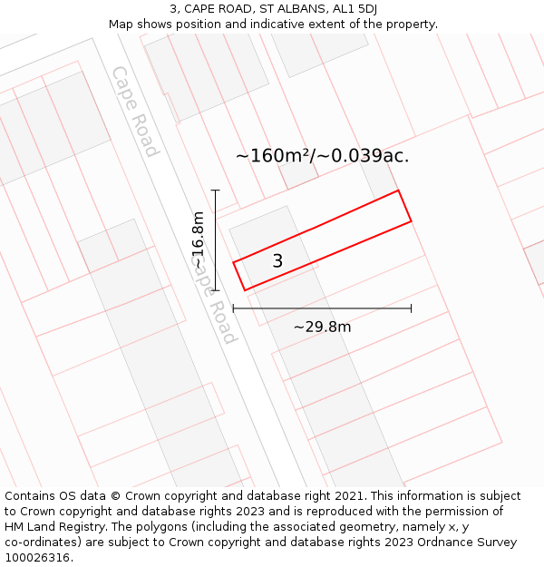 3, CAPE ROAD, ST ALBANS, AL1 5DJ: Plot and title map