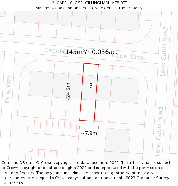 3, CAPEL CLOSE, GILLINGHAM, ME8 9TF: Plot and title map
