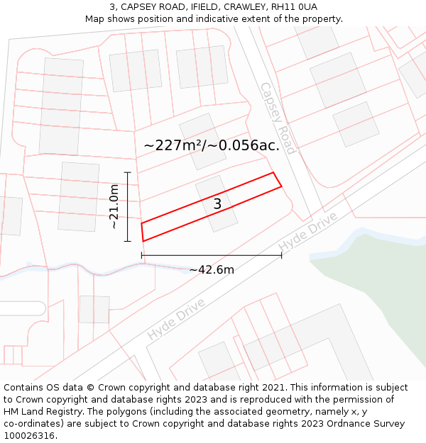 3, CAPSEY ROAD, IFIELD, CRAWLEY, RH11 0UA: Plot and title map