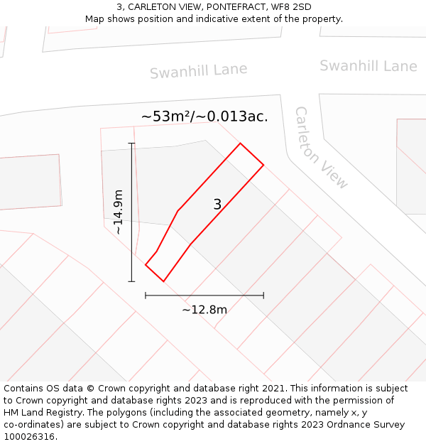 3, CARLETON VIEW, PONTEFRACT, WF8 2SD: Plot and title map