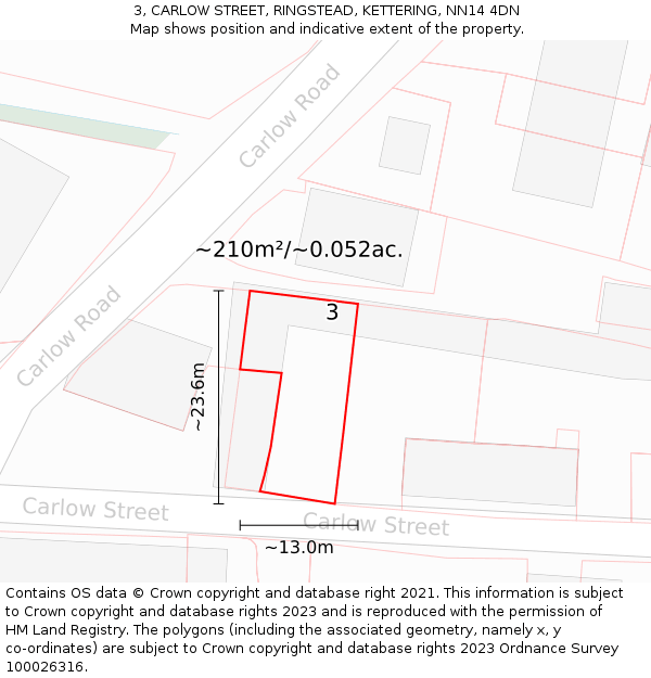 3, CARLOW STREET, RINGSTEAD, KETTERING, NN14 4DN: Plot and title map
