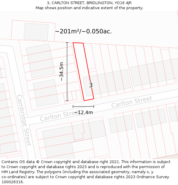 3, CARLTON STREET, BRIDLINGTON, YO16 4JR: Plot and title map