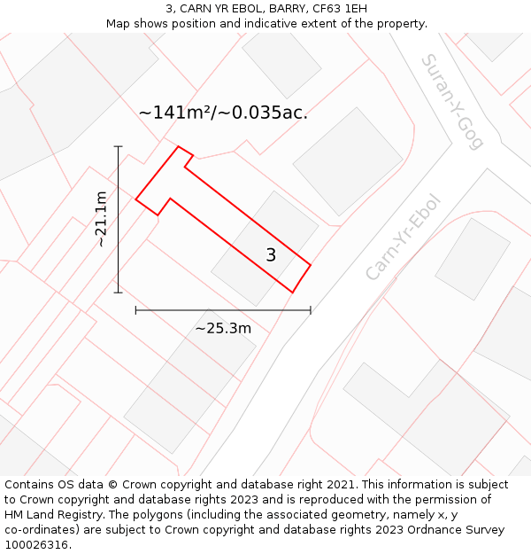 3, CARN YR EBOL, BARRY, CF63 1EH: Plot and title map