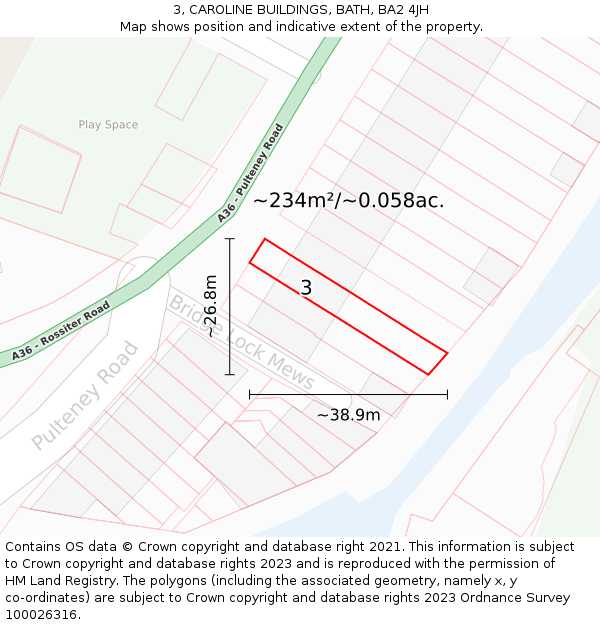 3, CAROLINE BUILDINGS, BATH, BA2 4JH: Plot and title map
