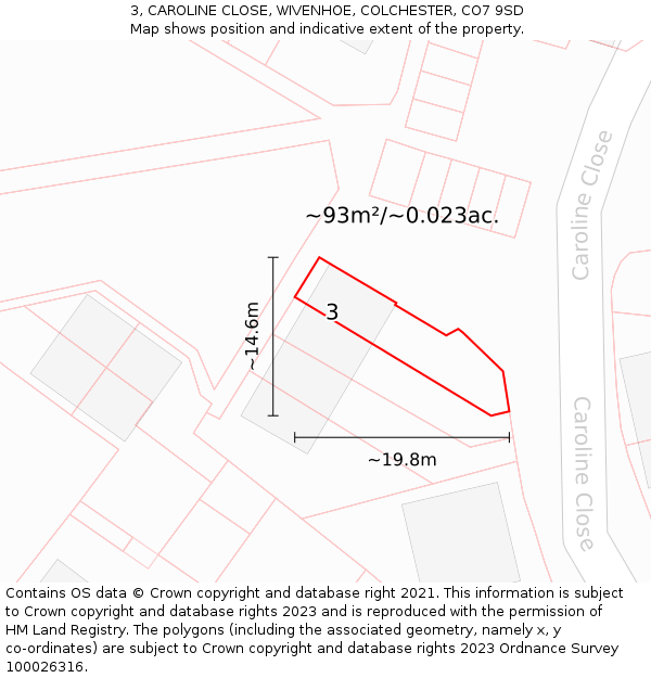 3, CAROLINE CLOSE, WIVENHOE, COLCHESTER, CO7 9SD: Plot and title map