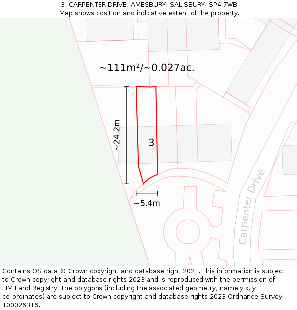3, CARPENTER DRIVE, AMESBURY, SALISBURY, SP4 7WB: Plot and title map