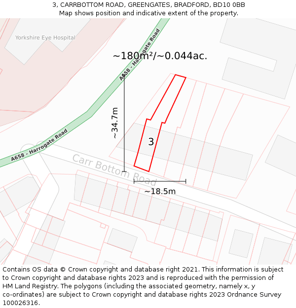 3, CARRBOTTOM ROAD, GREENGATES, BRADFORD, BD10 0BB: Plot and title map