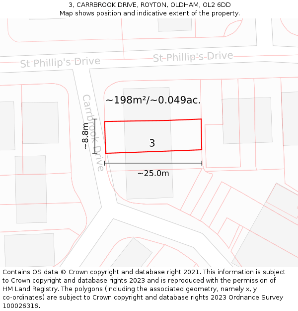 3, CARRBROOK DRIVE, ROYTON, OLDHAM, OL2 6DD: Plot and title map