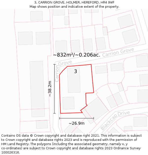 3, CARRION GROVE, HOLMER, HEREFORD, HR4 9WF: Plot and title map