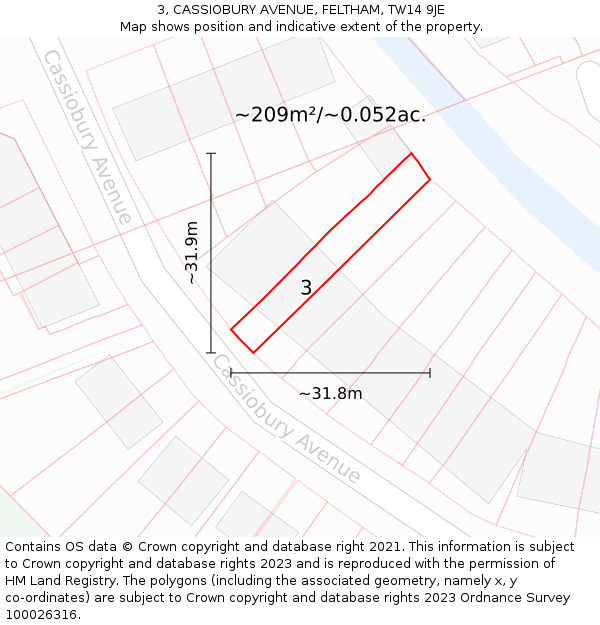 3, CASSIOBURY AVENUE, FELTHAM, TW14 9JE: Plot and title map