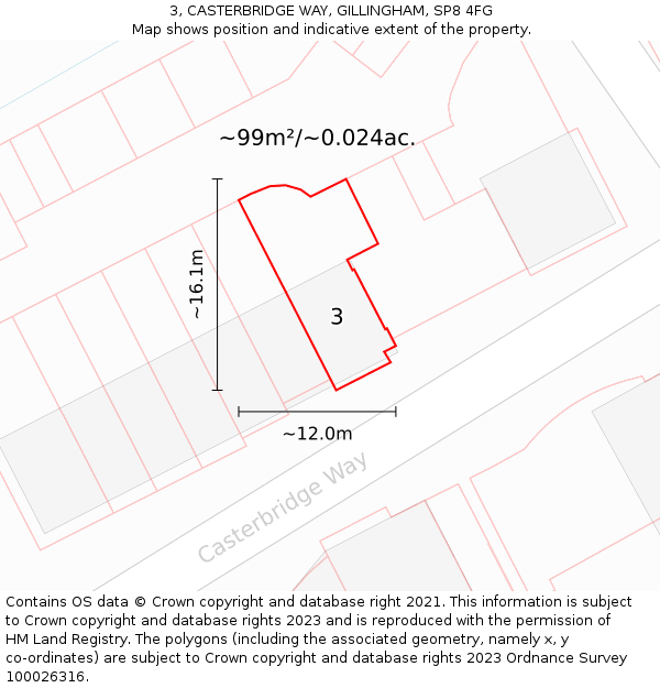 3, CASTERBRIDGE WAY, GILLINGHAM, SP8 4FG: Plot and title map
