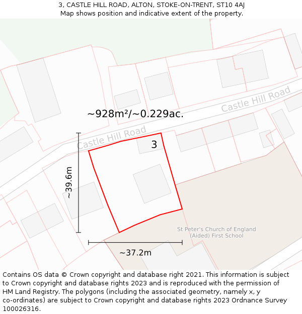 3, CASTLE HILL ROAD, ALTON, STOKE-ON-TRENT, ST10 4AJ: Plot and title map