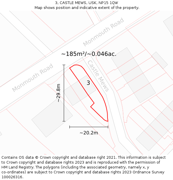 3, CASTLE MEWS, USK, NP15 1QW: Plot and title map