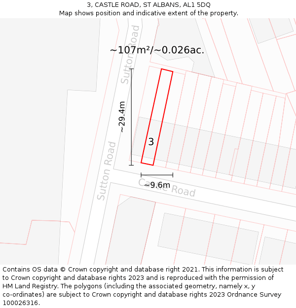 3, CASTLE ROAD, ST ALBANS, AL1 5DQ: Plot and title map