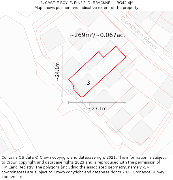 3, CASTLE ROYLE, BINFIELD, BRACKNELL, RG42 4JY: Plot and title map